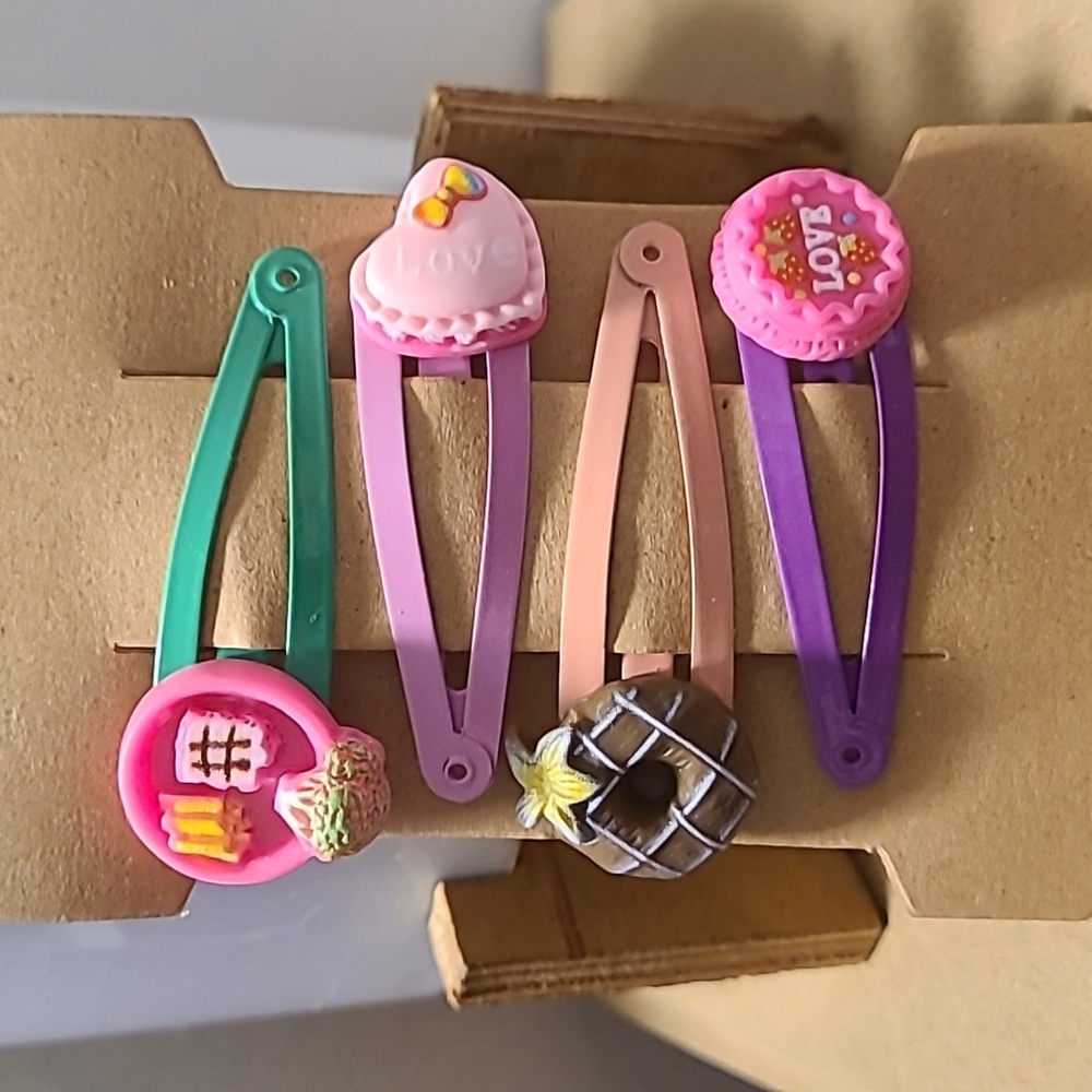 Cute Dessert Hair Clips Set of 4 Cake Donut‎ Foodie Hair Accessories